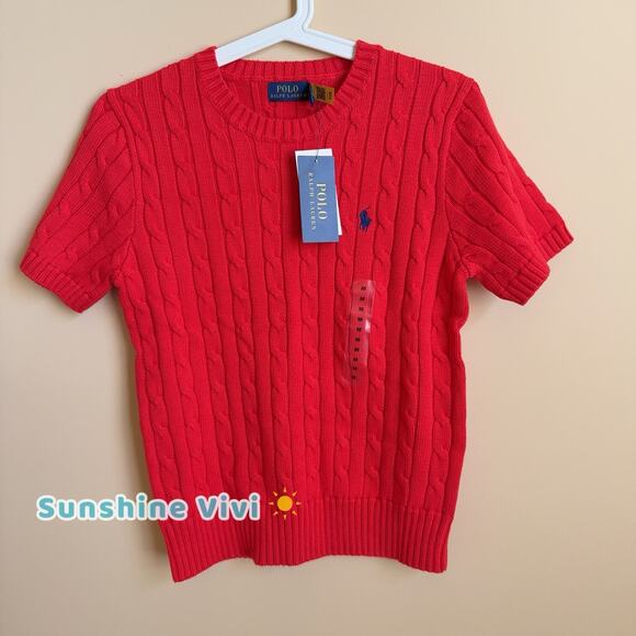 NWT Polo Ralph Lauren Woman Cotton Short-Sleeve Sweater Red medium